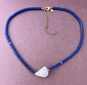 Madewell Freshwater Baroque Pearl Blue Beaded Necklace 16" - Picture 1 of 4