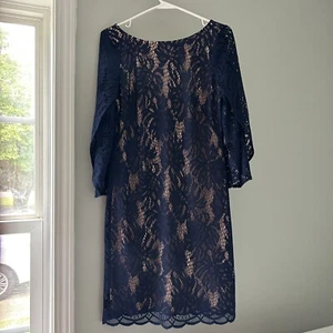 Vestido para mujer Lilly Pulitzer azul marino funda de encaje manga abierta 3/4 pequeño - Imagen 1 de 10