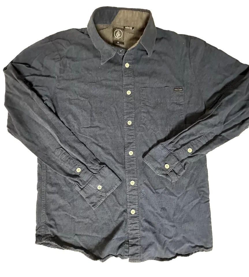 Volcom Men’s Small Long Sleeve Button Front Shirt Dark Blue 100% Cotton - Image 1 of 4