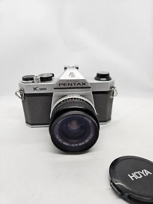 Asahi Pentax K1000 SLR with Hoya 28mm f/2.8 Lens - Grey Leather, Near Mint - Image 1 of 4