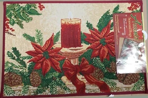 TAPESTRY KITCHEN RUG (19 x 27") CHRISTMAS FLOWERS & CANDLE, WINTER by VL - Picture 1 of 21