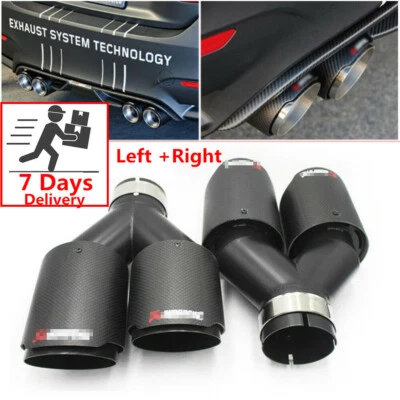 Pair Fit for Akrapovic Real Carbon Fiber 2.5" ID Car Exhaust Tip Dual Pipes End - Image 1 of 4