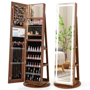360° Schwenkbar Schmuck Schrank Organizer 3 Farben LED Spiegel mit integrierten Lichtern - Bild 1 von 10