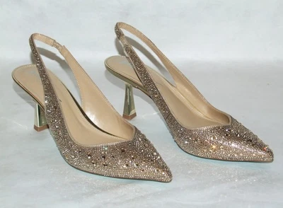 Zapatos de tacón Betsey Johnson dorados con estrás para mujer talla 9,5 M Foto 1 de 4