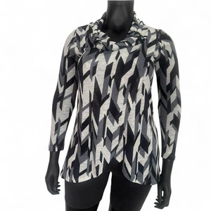 Quiz Size 10-12 Top Longline Wrap Long Sleeve Cowl Neck Black & White Mix Light - Picture 1 of 13