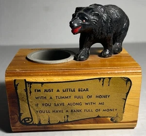 Vintage Coin Bank Sleeping Bear Dunes Michigan Wooden Black Bear - Picture 1 of 7