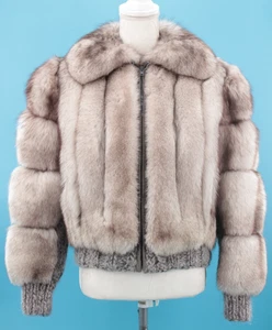 VTG Women's 70s 80s Brown & Cream Fox Fur Jacket W/ Knit Trim S/M 1970s 1980s - Picture 1 of 15