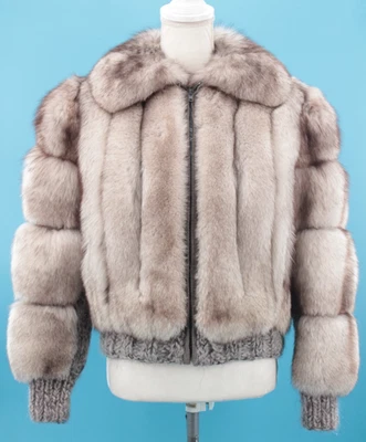 VTG Women's 70s 80s Brown & Cream Fox Fur Jacket W/ Knit Trim S/M 1970s 1980s - Image 1 of 4