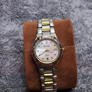 Citizen Eco Drive-E011 Solar Movement Women Watch Silver Date + Time WR 100 BAR - Picture 1 of 9