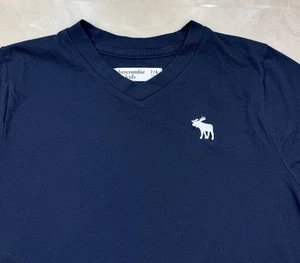 Abercrombie Kids Boys 7/8 Icon V Neck White Logo Navy Short Sleeve Tee Shirt - Picture 1 of 4