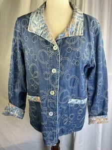 Multiples Damen Wende Jeansjacke Gr. Large Baumwolle Stickerei blau orange - Bild 1 von 21