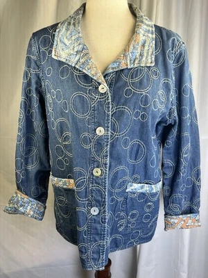 Chaqueta de mezclilla reversible para mujer Multiples talla grande algodón bordado azul naranja Foto 1 de 4