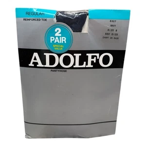 Vintage Adolfo Pantyhose Size B Navy 2 pair pkg Sheer Waist Reinforced Toe - Picture 1 of 2
