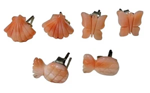 VINTAGE SEASHELL PINEAPPLE BUTTERFLY CARVED ANGEL SKIN CORAL LOT EARRINGS - Picture 1 of 5