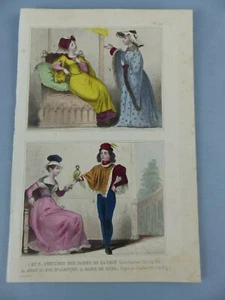 GRAVURE ancienne vers 1850 costumes FRANCE JEAN D' ALENCON MARIE DE FAYEL ,226 - Picture 1 of 1