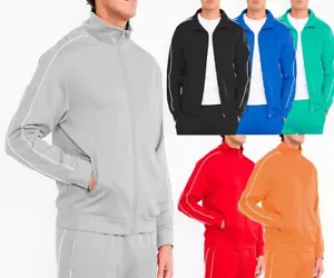 Mens Side Piping Zip Up Track Jacket Light Weight Activewear - Picture 1 of 30