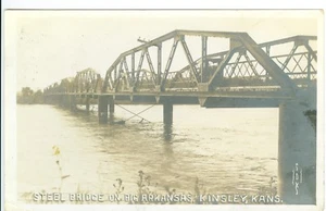 Feb 1915 Real Photo Steel Bridge on Big Arkansas, Kinsley, Kansas PM PC - Picture 1 of 2