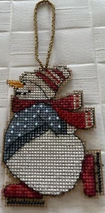 COMPLETED Mill Hill Beaded Cross Stitch Ornament ~~ SKATING SNOWMAN ~~ - Picture 1 of 2