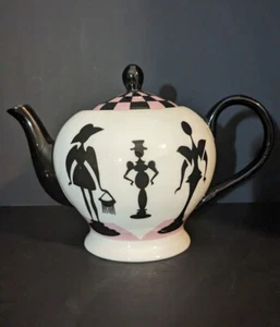 Nordstrom Rubin Toledo Checkered Ceramic Teapot w/Lid Silhouettes. Holds 48 oz - Picture 1 of 5