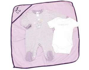 3tlg Baby-Set Kapuzenhandtuch Schlafoverall Schlafanzug Body - Gr. 68 Mädchen - Bild 1 von 1