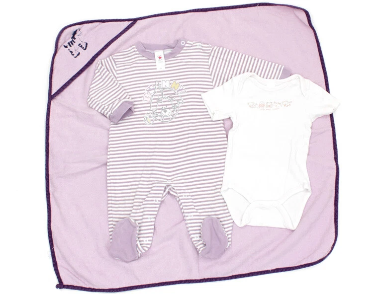 3tlg Baby-Set Kapuzenhandtuch Schlafoverall Schlafanzug Body - Gr. 68 Mädchen - Bild 1 von 1