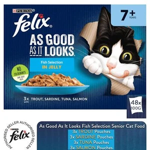 Felix As Good As It Looks Senior 7+ Ryby w galaretce Mokra karma dla kotów 100g, 48-pak - Zdjęcie 1 z 7