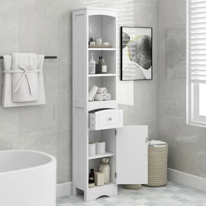 Tall Bathroom Storage Cabinet with Door Drawer Freestanding Adjustable Shelves - Picture 1 of 48