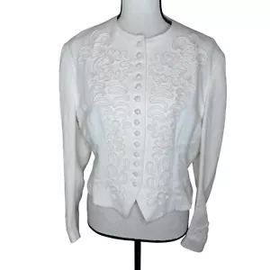 Vintage RALPH LAUREN Jacket Womens Size 14 White Embroidered Linen Viscose Blend - Picture 1 of 11