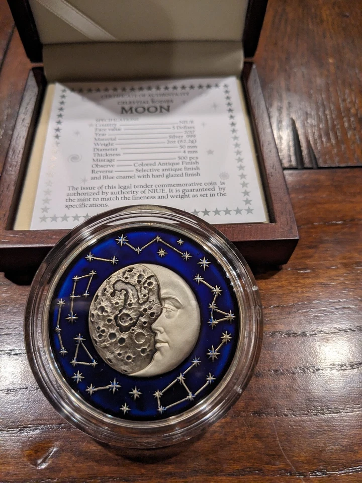 纽埃 2017 年 5 美元 - 天体 - 月亮 - 2 盎司 999 银 - 表面是天堂 — 第 1/1 张图片
