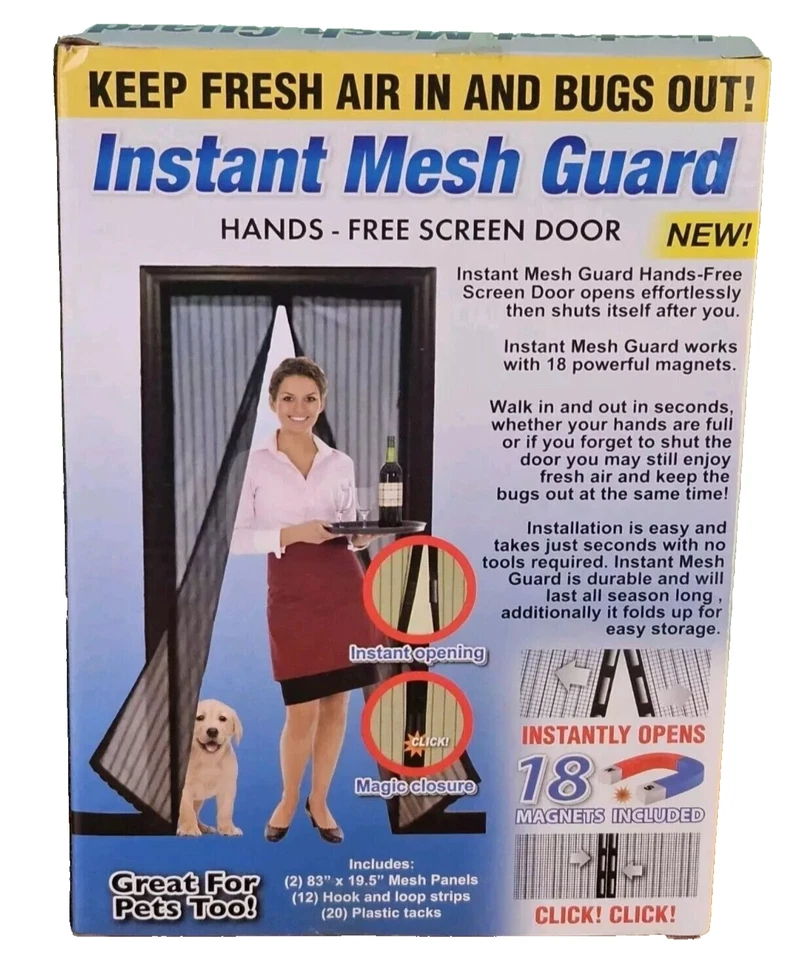 Instant Mesh Guard Hands- Screen Door 18 Magnets Closure Keep Bugs out