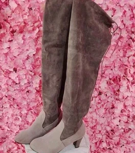 Grey Suede Over The Knee Boots Size 43 Au 10 - Picture 1 of 3