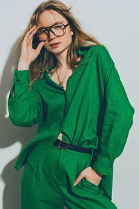 Cotton Loose Fit Shirt in Green - Picture 1 of 5