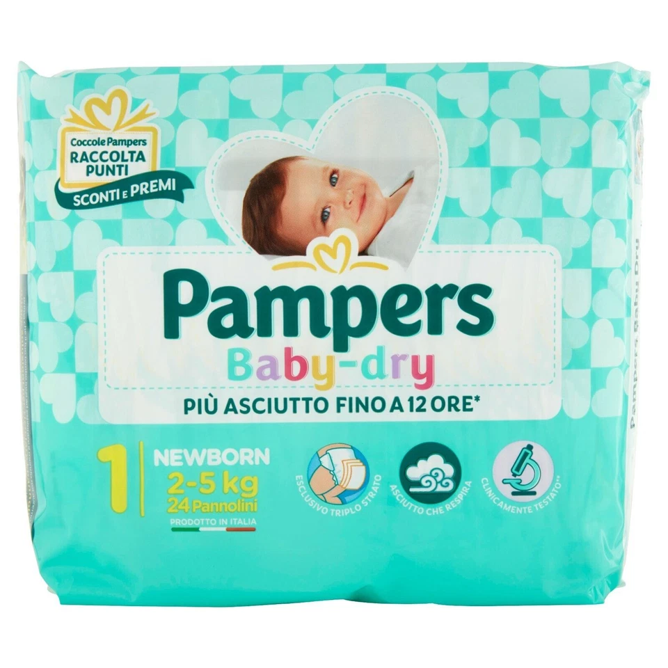 Pampers Baby Dry Taglia 1 Newborn 2-5kg Pannolini - 24 Pezzi