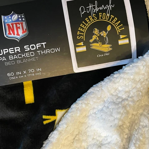 NFL Pittsburgh Steelers Sherpa Back Fleece Bed Blanket 60”x 70” NEW Ultra Soft Cover