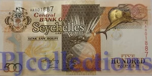 SEYCHELLES 500 RUPEES 2005 PICK 41 UNC LOW SERIAL NUMBER "AA001887" - Picture 1 of 2