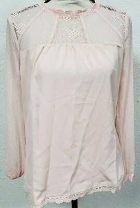 Allegra K Women's Lace Floral Panel Long Sleeves Peasant Chiffon Top, Pink, S - Picture 1 of 5