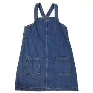 Fat Face Blue Denim Dungaree Dress Cotton Size UK 10 Pockets - Picture 1 of 12
