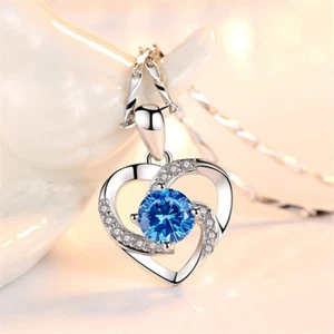 Damen Halskette 925er Silber Herz Kette Zirkonia Anhänger Schmuck - Bild 1 von 7