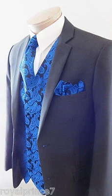 Royal Blue XS to 6XL Paisley Dress Vest Waistcoat & Neck tie Hanky  20BB Men's - Image 1 of 4