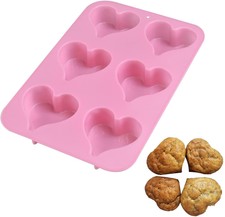 Love Heart Shaped Pink Silicone Mould Non Stick 6 Cup Cakes Muffin Valentines