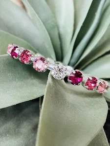 Austrian Crystal Bangle Bracelet Average Size Multi Color Barbie Pink - Picture 1 of 2