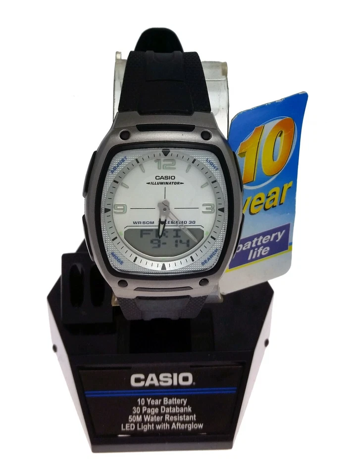 Casio Aq180wd-2a Mens Watch Analog Digital Blue Silver Stainless Steel Diver