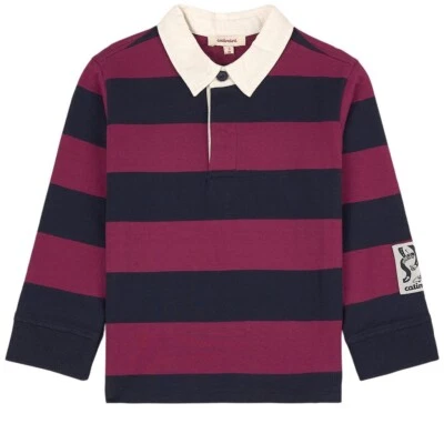CATIMINI DESIGNER BOYS PHOENIX STRIPED RUGBY SHIRT/ POLO PURPLEWHITE COLLAR 12Y - Image 1 of 2
