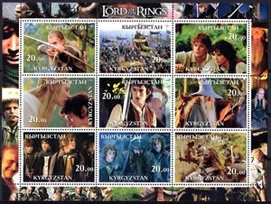Der Herr der Ringe s/s 9 Briefmarken; Tolkien; Frodo; Gandalf; Kirgistan 2001; postfrisch - Bild 1 von 1