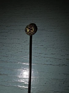 Antique Hair Stick W/Brass Orb, Green Enamel-6" Long, Very Good - Picture 1 of 8