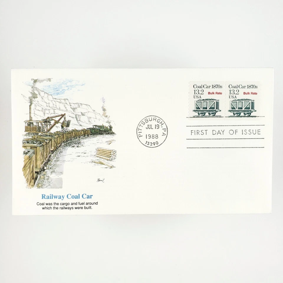 Railway Coal Car 1870s Railroad Stamp 1988 First Day Issue Stamped Envelope B571 - Image 1 of 2
