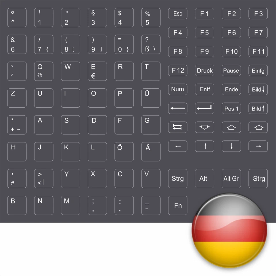 Keyboard Stickers German Keystick Darkgrey Dell Tosh - Image 1 of 1