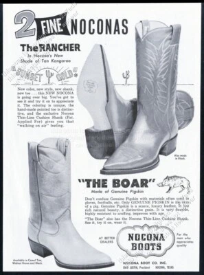 1961 Nocona Botas Vaqueras Rancher Boar Hombres 2 Estilos Foto Vintage Impresión Anuncio Foto 1 de 4