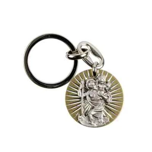 SAINT CHRISTOPHE PORTE CLES ROND ALU DORE STRIE - Imagen 1 de 2
