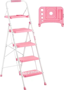 4-Step Ladder, Folding Step Stool with Tool Platform, Wide Anti-Slip Pedals, Max - Picture 1 of 12